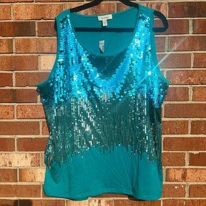 Dress Barn Teal Sequin Tank Top